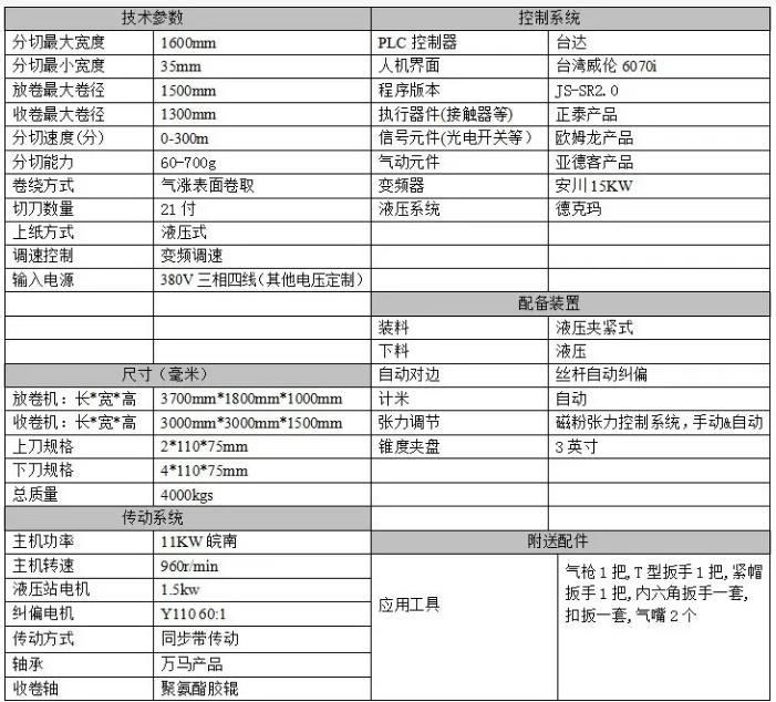 分切机张力对照表